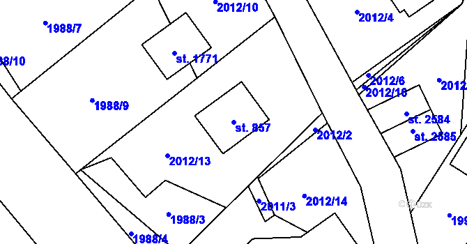 Parcela st. 857 v KÚ Horní Bečva, Katastrální mapa