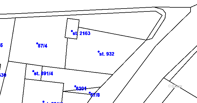 Parcela st. 932 v KÚ Horní Bečva, Katastrální mapa