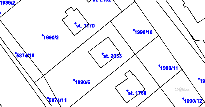 Parcela st. 2033 v KÚ Horní Bečva, Katastrální mapa