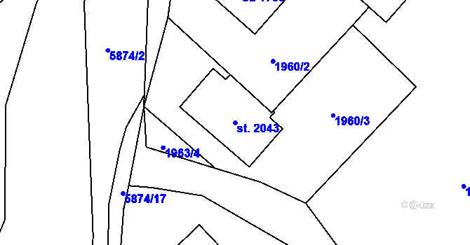 Parcela st. 2043 v KÚ Horní Bečva, Katastrální mapa