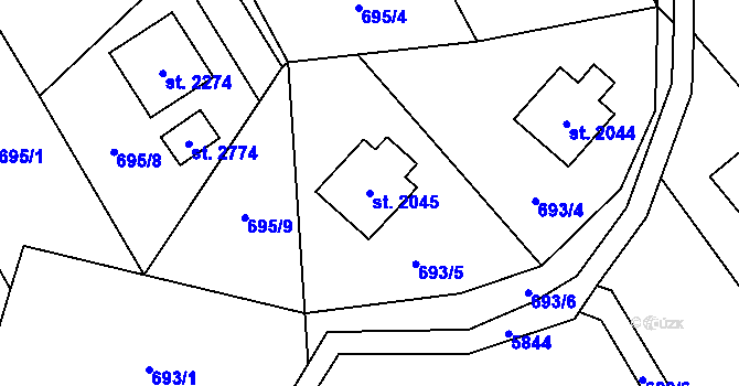 Parcela st. 2045 v KÚ Horní Bečva, Katastrální mapa