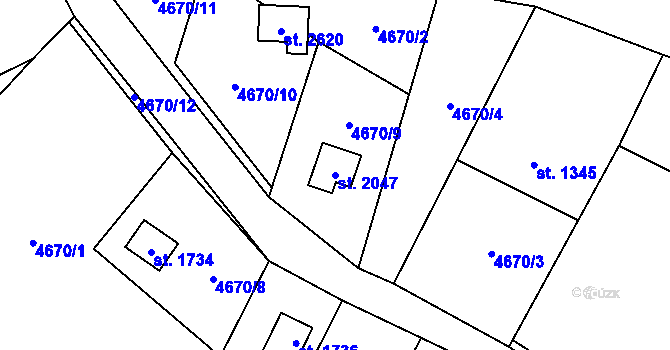 Parcela st. 2047 v KÚ Horní Bečva, Katastrální mapa