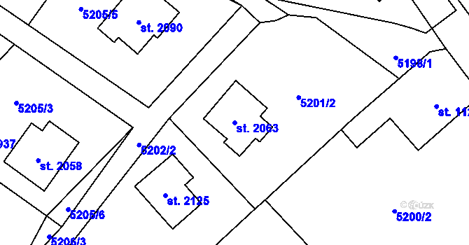 Parcela st. 2063 v KÚ Horní Bečva, Katastrální mapa