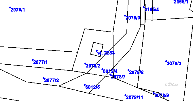 Parcela st. 2283 v KÚ Horní Bečva, Katastrální mapa