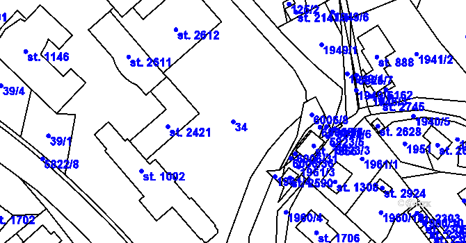 Parcela st. 34 v KÚ Horní Bečva, Katastrální mapa