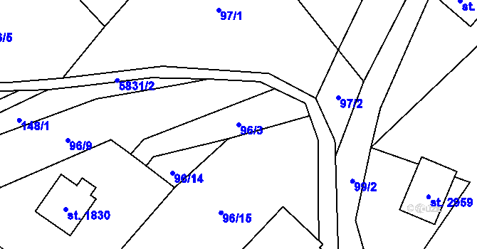 Parcela st. 96/3 v KÚ Horní Bečva, Katastrální mapa