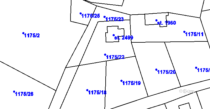 Parcela st. 1175/22 v KÚ Horní Bečva, Katastrální mapa