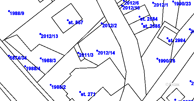 Parcela st. 2012/14 v KÚ Horní Bečva, Katastrální mapa