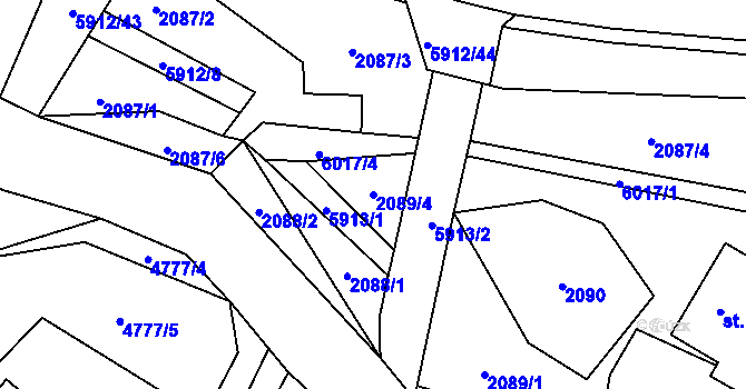 Parcela st. 2089/4 v KÚ Horní Bečva, Katastrální mapa