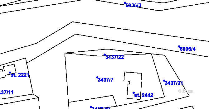 Parcela st. 3437/22 v KÚ Horní Bečva, Katastrální mapa