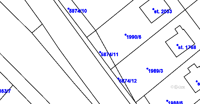 Parcela st. 5874/11 v KÚ Horní Bečva, Katastrální mapa