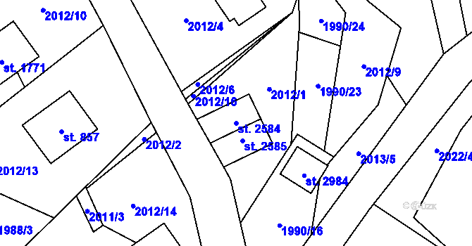 Parcela st. 2584 v KÚ Horní Bečva, Katastrální mapa