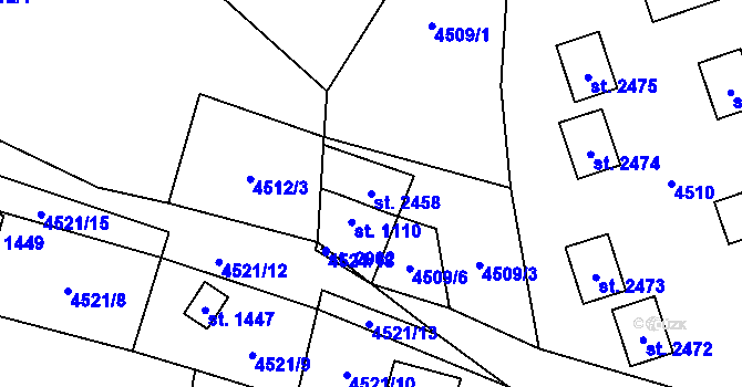 Parcela st. 2458 v KÚ Horní Bečva, Katastrální mapa