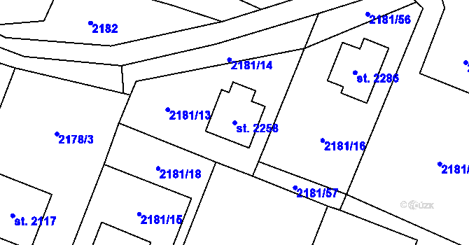 Parcela st. 2258 v KÚ Horní Bečva, Katastrální mapa