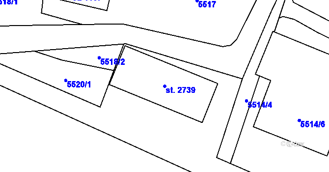 Parcela st. 2739 v KÚ Horní Bečva, Katastrální mapa