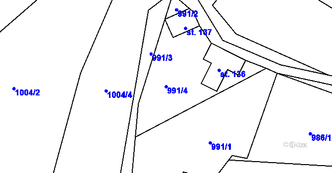 Parcela st. 991/4 v KÚ Horní Bečva, Katastrální mapa