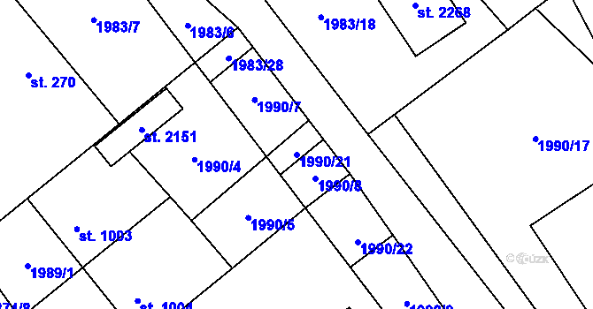 Parcela st. 1990/21 v KÚ Horní Bečva, Katastrální mapa
