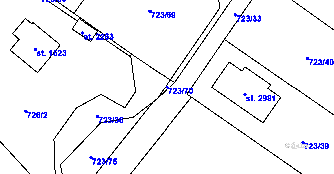 Parcela st. 723/70 v KÚ Horní Bečva, Katastrální mapa