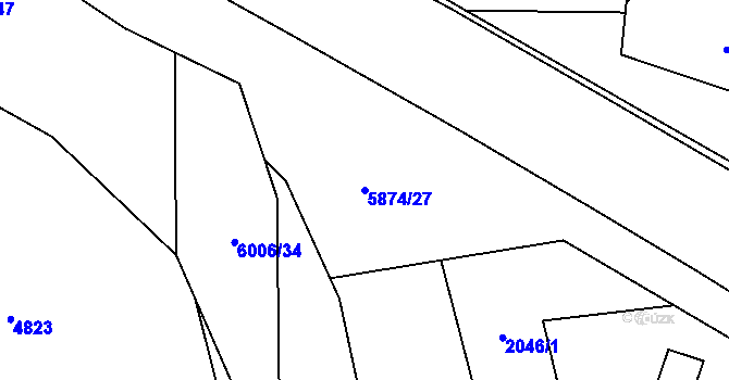 Parcela st. 5874/27 v KÚ Horní Bečva, Katastrální mapa