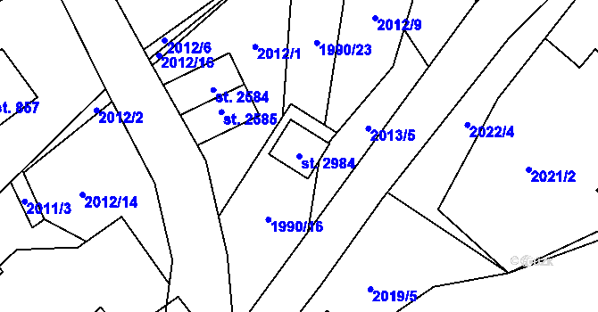 Parcela st. 2984 v KÚ Horní Bečva, Katastrální mapa