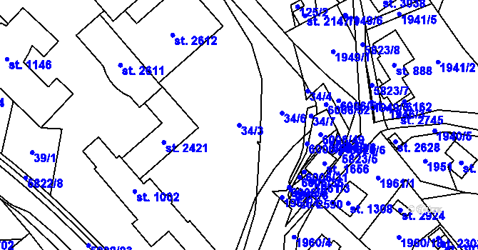 Parcela st. 34/3 v KÚ Horní Bečva, Katastrální mapa