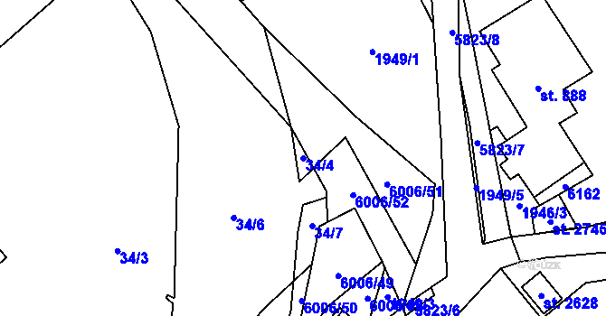 Parcela st. 34/4 v KÚ Horní Bečva, Katastrální mapa