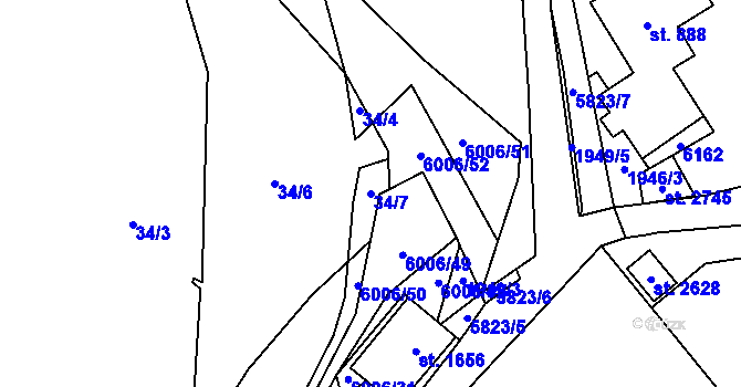 Parcela st. 34/7 v KÚ Horní Bečva, Katastrální mapa