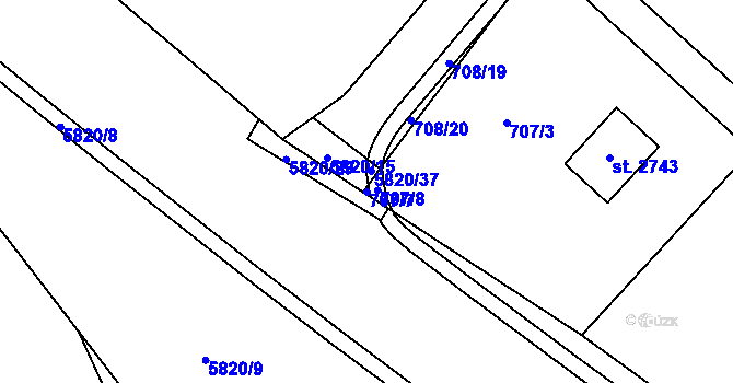 Parcela st. 707/7 v KÚ Horní Bečva, Katastrální mapa