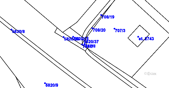 Parcela st. 707/8 v KÚ Horní Bečva, Katastrální mapa
