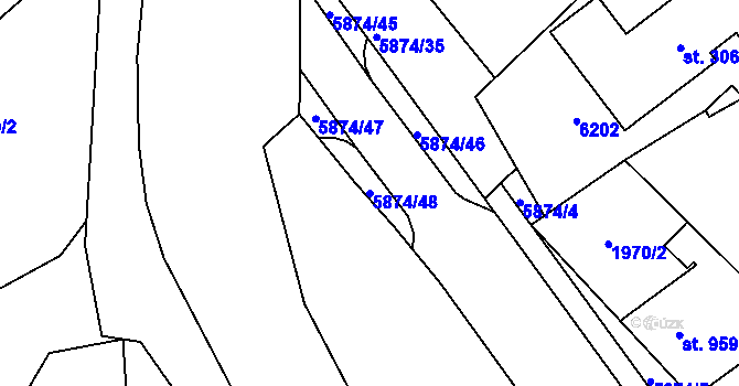 Parcela st. 5874/48 v KÚ Horní Bečva, Katastrální mapa