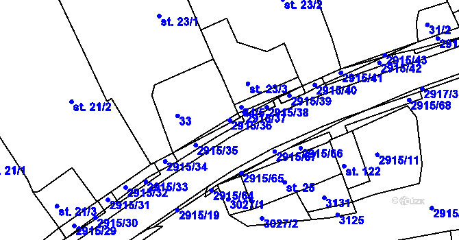 Parcela st. 2915/36 v KÚ Horní Bělá, Katastrální mapa