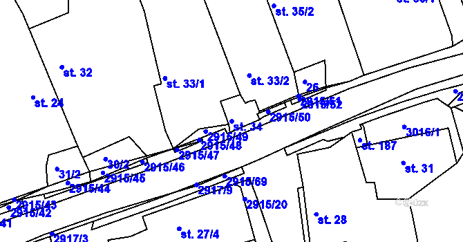 Parcela st. 34 v KÚ Horní Bělá, Katastrální mapa