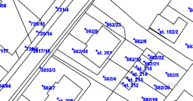 Parcela st. 207 v KÚ Horní Bělá, Katastrální mapa