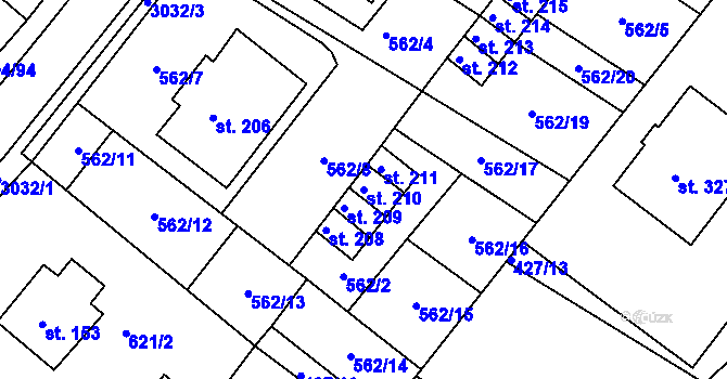 Parcela st. 210 v KÚ Horní Bělá, Katastrální mapa
