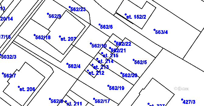 Parcela st. 215 v KÚ Horní Bělá, Katastrální mapa