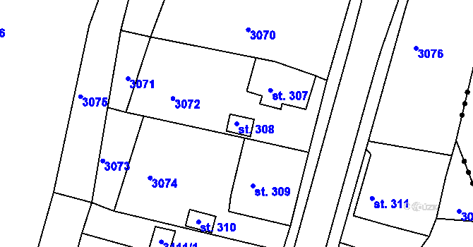 Parcela st. 308 v KÚ Horní Bělá, Katastrální mapa