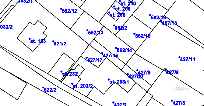 Parcela st. 427/16 v KÚ Horní Bělá, Katastrální mapa
