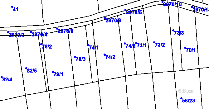Parcela st. 74/2 v KÚ Horní Bělá, Katastrální mapa
