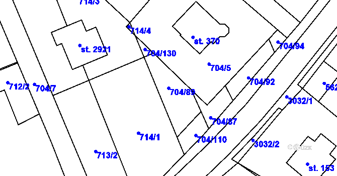 Parcela st. 704/89 v KÚ Horní Bělá, Katastrální mapa