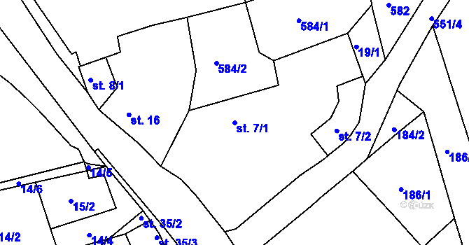 Parcela st. 7/1 v KÚ Hubenov u Horní Bělé, Katastrální mapa