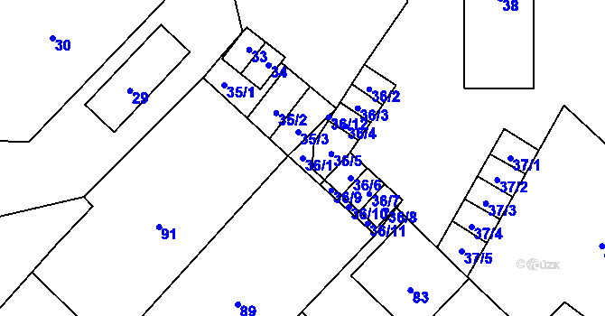 Parcela st. 36/1 v KÚ Horní Benešov, Katastrální mapa