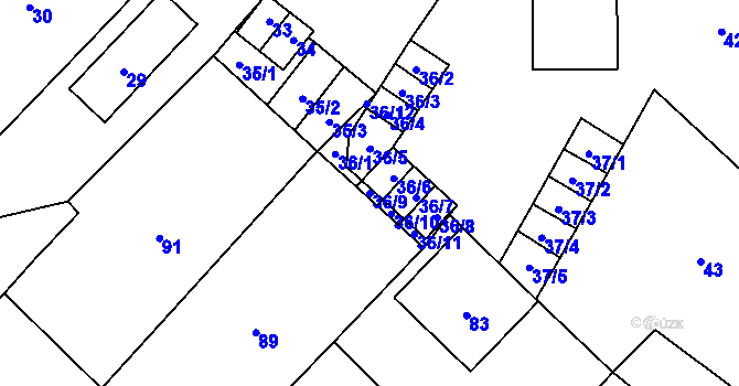 Parcela st. 36/9 v KÚ Horní Benešov, Katastrální mapa