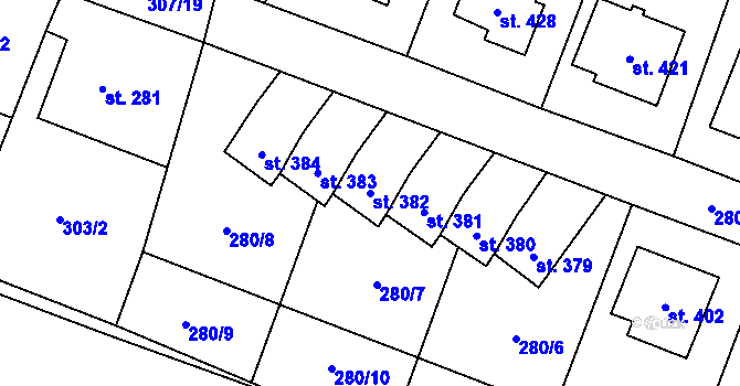 Parcela st. 382 v KÚ Horní Beřkovice, Katastrální mapa