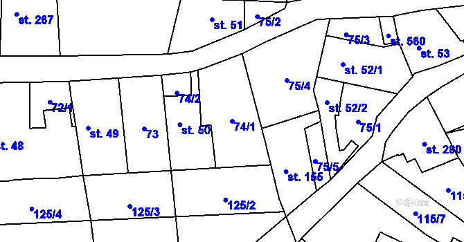 Parcela st. 74/1 v KÚ Horní Beřkovice, Katastrální mapa