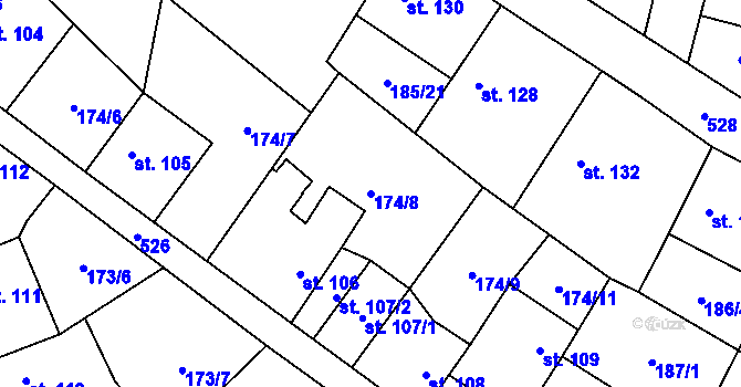 Parcela st. 174/8 v KÚ Horní Beřkovice, Katastrální mapa