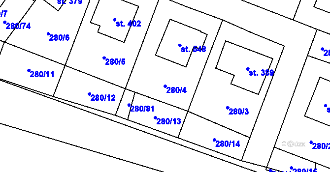 Parcela st. 280/4 v KÚ Horní Beřkovice, Katastrální mapa