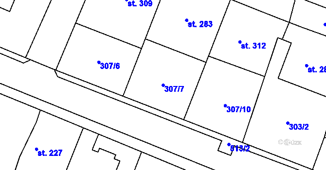 Parcela st. 307/7 v KÚ Horní Beřkovice, Katastrální mapa