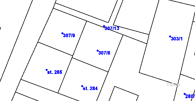 Parcela st. 307/8 v KÚ Horní Beřkovice, Katastrální mapa