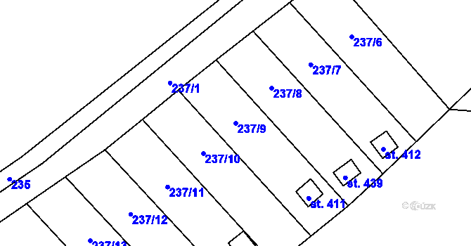 Parcela st. 237/9 v KÚ Horní Beřkovice, Katastrální mapa