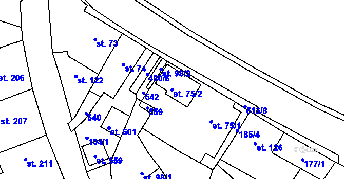 Parcela st. 75/2 v KÚ Horní Beřkovice, Katastrální mapa